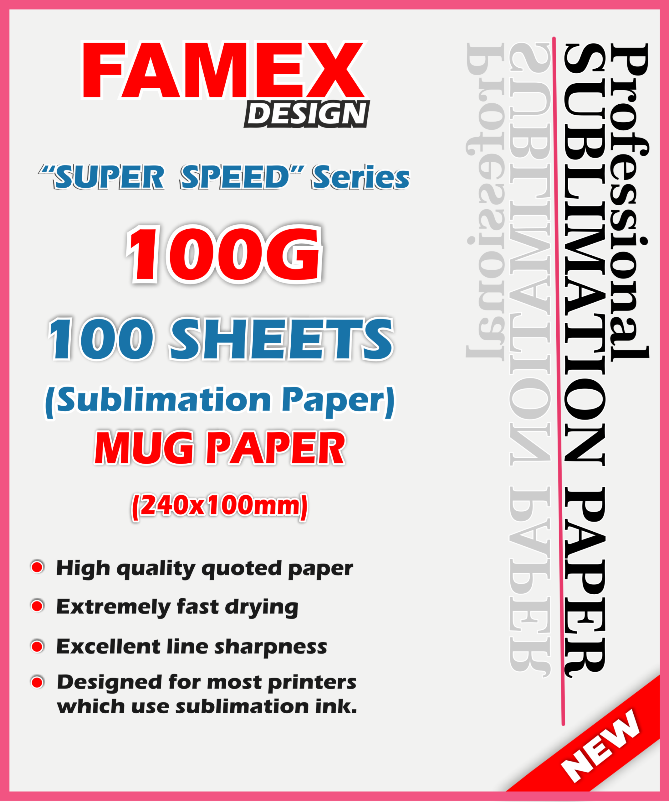 Famex Design Pre-Cut Mug Sublimation Paper – 120g (240x100mm)